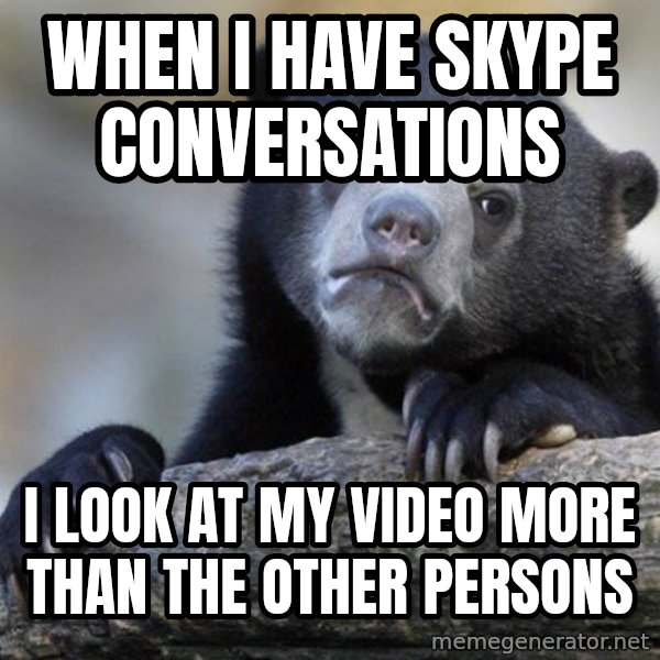 Confession Bear meme: When I have skype conversations / I look at my video more than the other persons