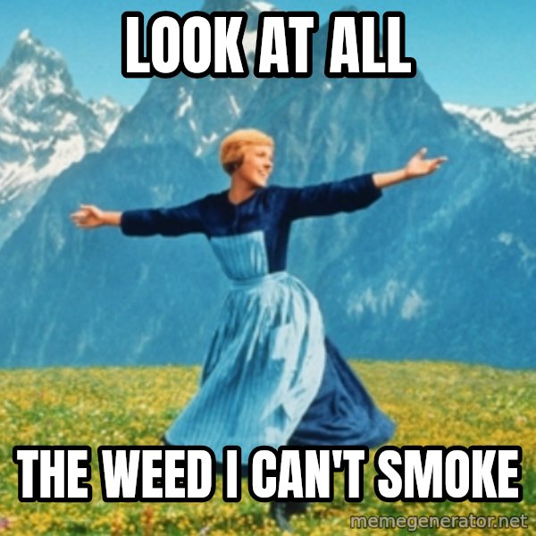 Sound Of Music Lady meme: Look at all / the weed i can't smoke