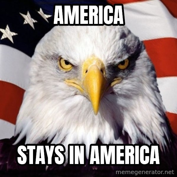 American Pride Eagle meme: AMERICA / STAYS IN AMERICA