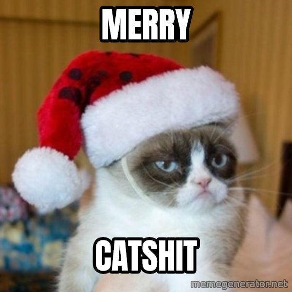Grumpy Cat Santa Hat meme: merry / Catshit