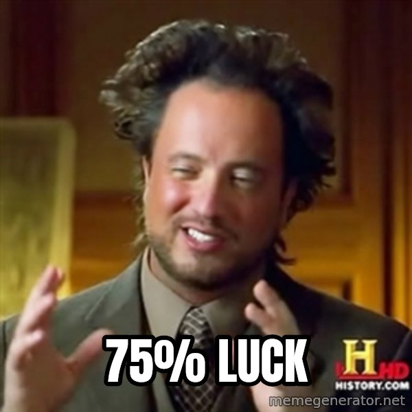 ancient alien guy meme: 75% luck