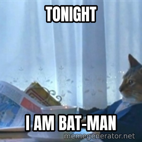 Sophisticated Cat meme: tonight / i am bat-man