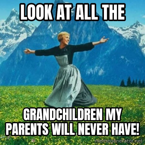 Look at All the Fucks I Give meme: look at all the / grandchildren my parents will never have!