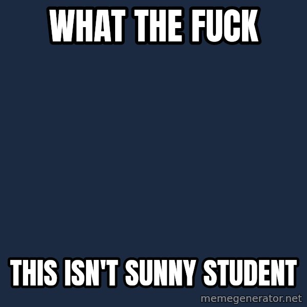 Sunny Student meme: what the fuck / this isn't sunny student