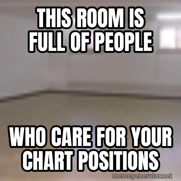 Empty Room2 meme: THIS ROOM IS FULL OF PEOPLE / WHO CARE FOR YOUR CHART POSITIONS