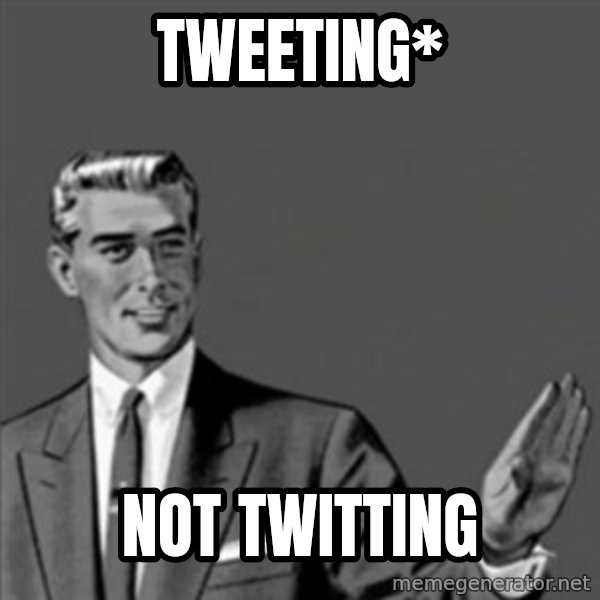 Correction Guy meme: Tweeting* / Not twitting