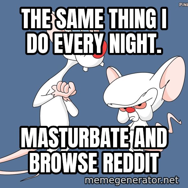 Pinky And The Brain meme: The same thing I do every night. / Masturbate and browse Reddit