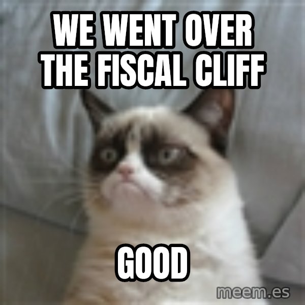 Grumpy Cat ={ meme: We went over the fiscal cliff / good