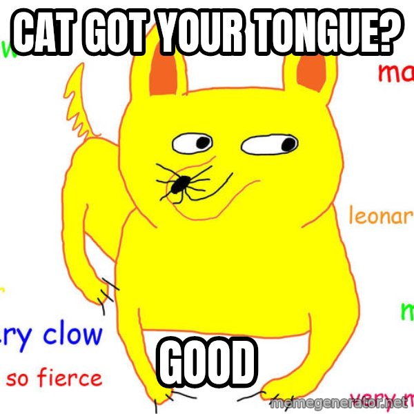 Grumpy Cat  meme: CAT GOT YOUR TONGUE? / GOOD