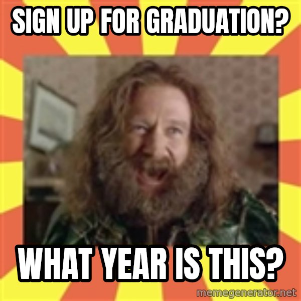 Robin Williams meme: Sign up for graduation? / What year is this?