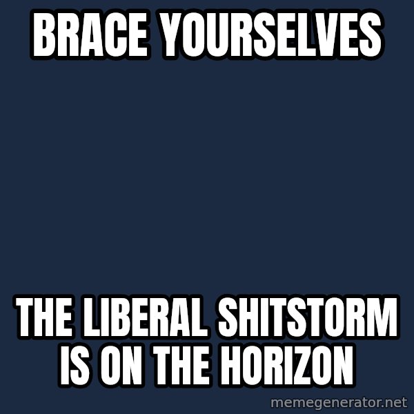 Winter is Coming meme: Brace yourselves / The liberal shitstorm is on the horizon