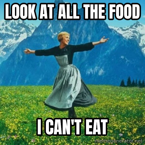 Look at All the Fucks I Give meme: Look at all the Food / I can't Eat