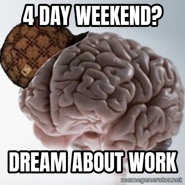 Scumbag Brain meme: 4 day weekend? / dream about work