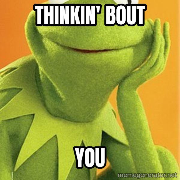 Kermit the frog meme: THINKIN' BOUT / YOU