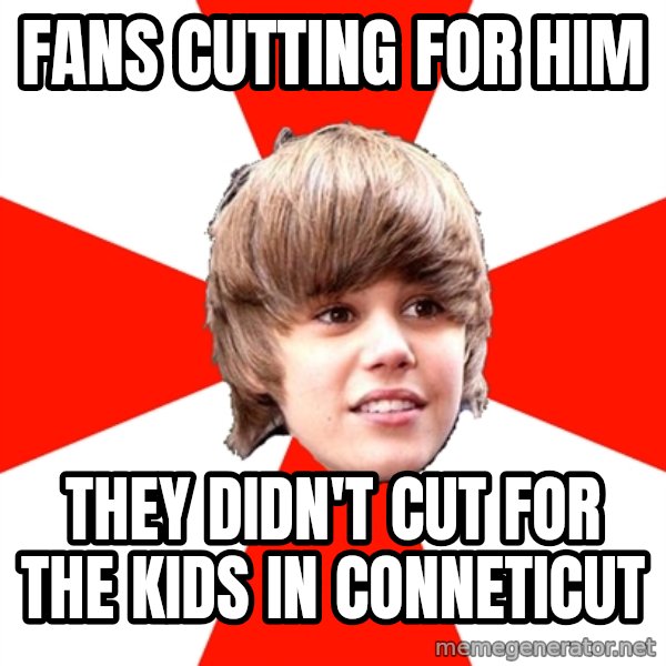 Justin Bieber meme: Fans Cutting for him / They didn't cut for the kids in conneticut