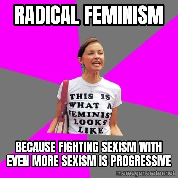 Feminist Cunt meme: radical feminism / because fighting sexism with even more sexism is progressive