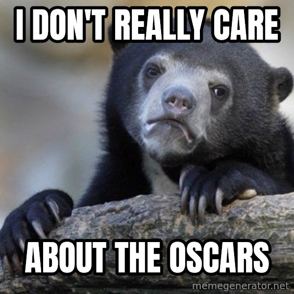 Confession Bear meme: I don't really care / about the Oscars