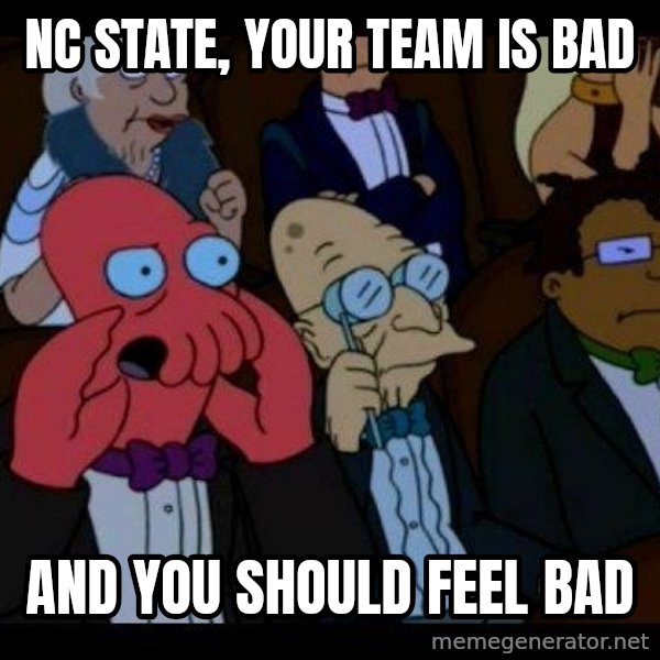 Zoidberg meme: nc state, your team is bad / and you should feel bad