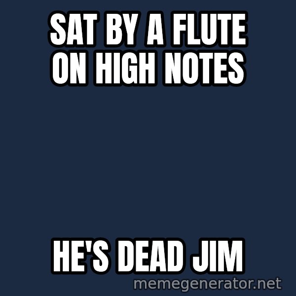 HeS Dead Jim meme: sat by a flute on high notes / he's dead jim