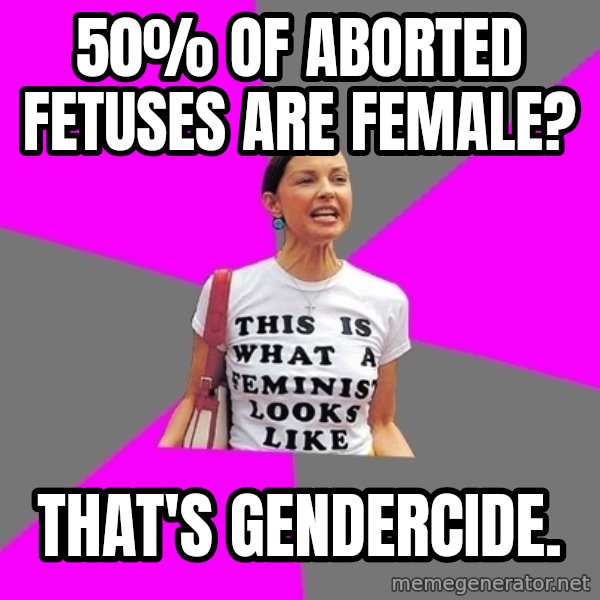 Feminist Cunt meme: 50% of aborted fetuses are female? / That's gendercide.