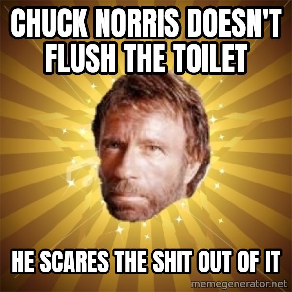 Chuck Norris Advice meme: chuck norris doesn't flush the toilet / he scares the shit out of it