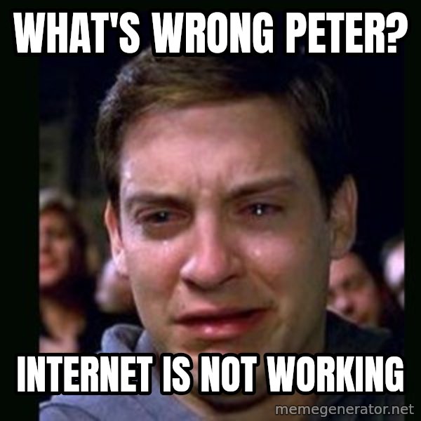 crying peter parker meme: what's wrong peter? / internet is not working