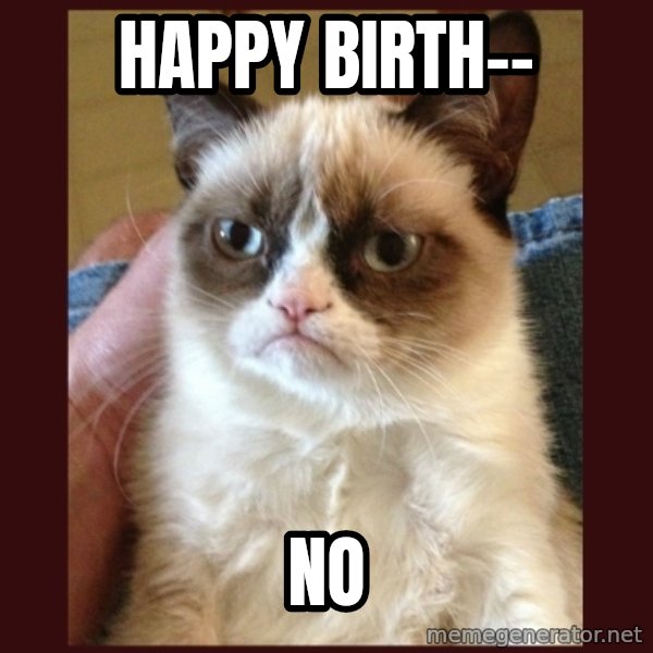Tard the Grumpy Cat meme: Happy birth-- / no