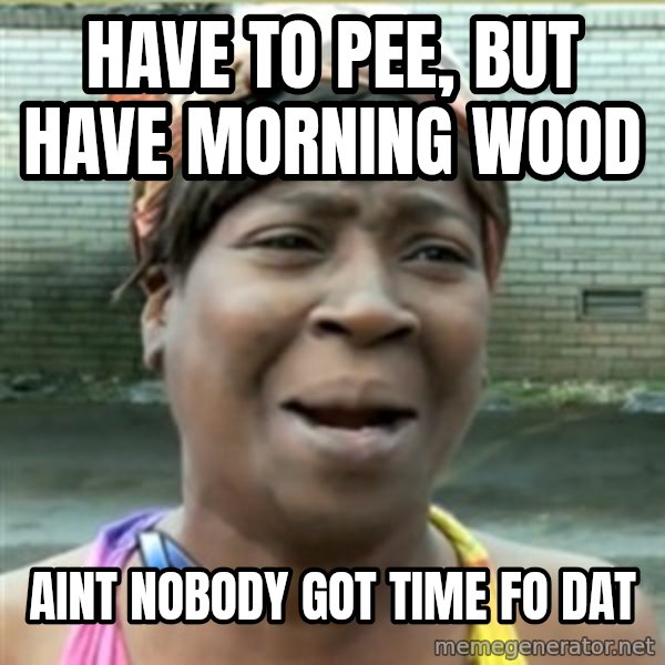 Ain't Nobody got time fo that meme: Have to pee, but have morning wood / aint nobody got time fo dat