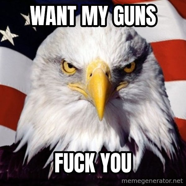 American Pride Eagle meme: want my guns / fuck you