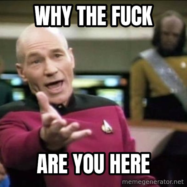 Why the fuck meme: why the fuck / are you here