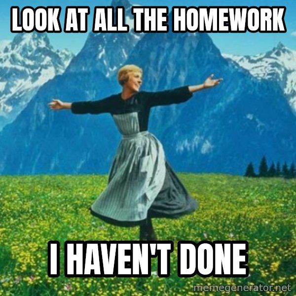 Look at All the Fucks I Give meme: Look at all the homework / I haven't done