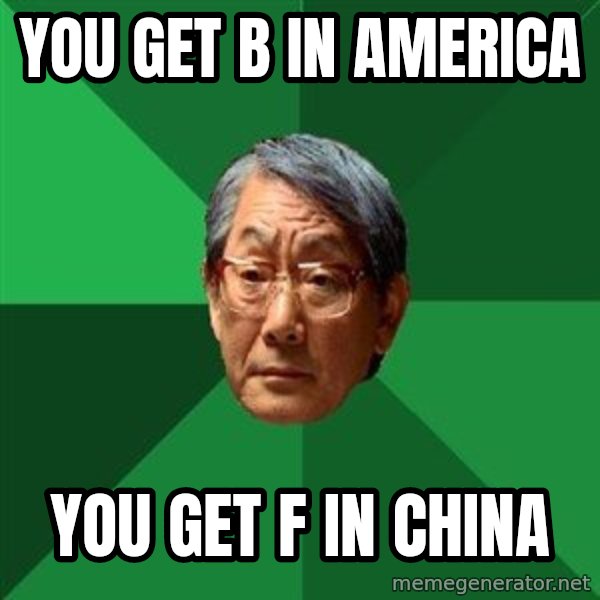 High Expectations Asian Father meme: you get b in america / YOU GET F IN CHINA