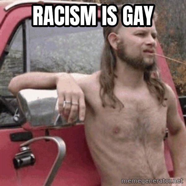 Almost Politically Correct Redneck meme: Racism is gay