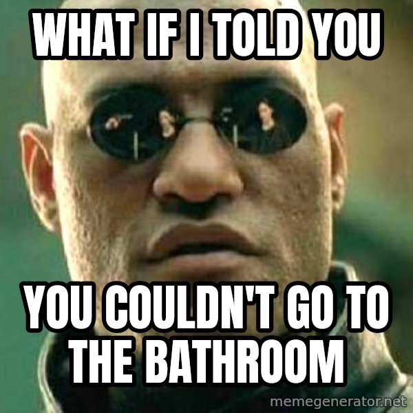 What if I told you / Matrix Morpheus meme: WHAT IF I TOLD YOU / YOU COULDN'T GO TO THE BATHROOM