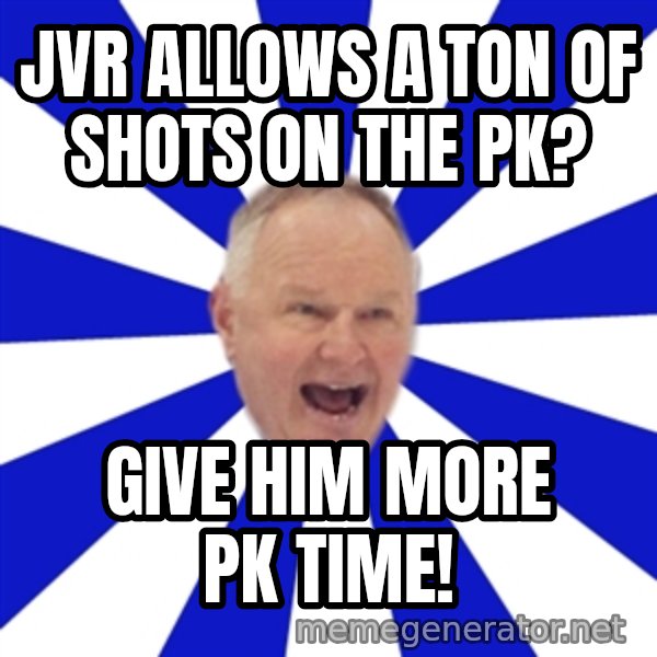Crafty Randy meme: jvr allows a ton of shots on the pk? / give him more pk time!