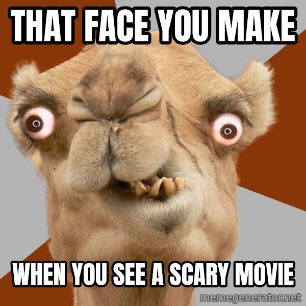 Crazy Camel lol meme: that face you make / when you see a scary movie