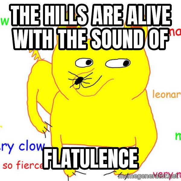 Grumpy Cat  meme: THE HILLS ARE ALIVE WITH THE SOUND OF / FLATULENCE