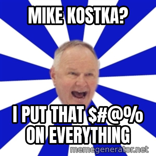 Crafty Randy meme: Mike kostka? / I put that $#@% on everything