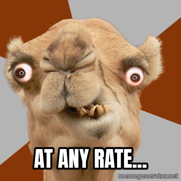 Crazy Camel lol meme: AT ANY RATE...