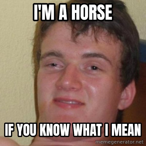 really high guy meme: I'm a horse / if you know what i mean