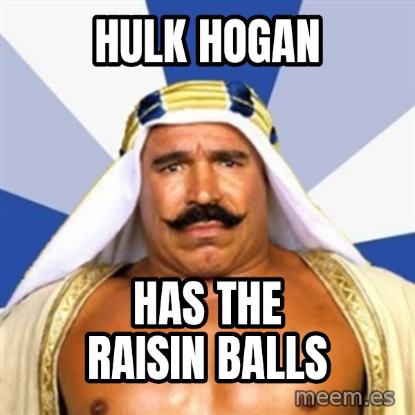 The Iron Sheik meme: hulk hogan / has the raisin balls