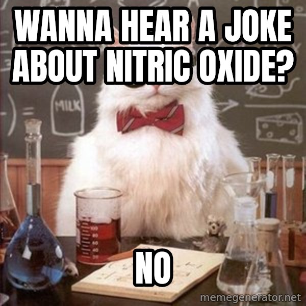 Chemistry Cat meme: wanna hear a joke about nitric oxide? / NO