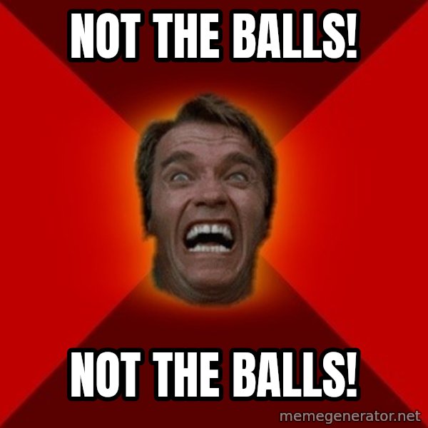 Angry Arnold meme: NOT THE BALLS! / NOT THE BALLS!