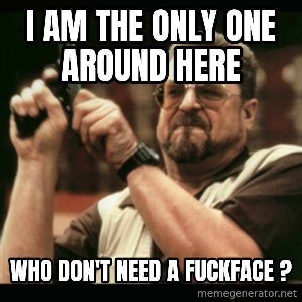 am i the only one around here meme: i am the only one around here / who don't need a fuckface ?