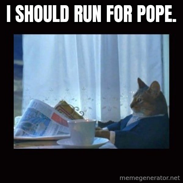 i should buy a boat cat meme: I should run for pope.