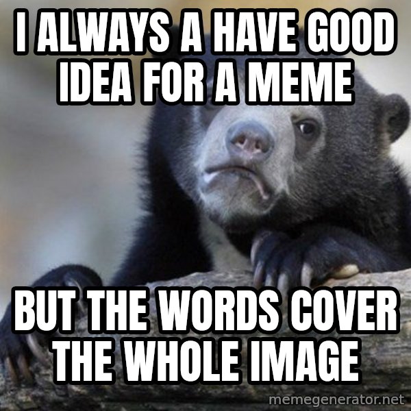 Confession Bear meme: I Always a have good idea for a meme / but the words cover the whole image