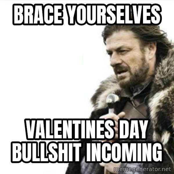 Prepare yourself meme: Brace yourseLves / Valentines day bullshit incoming