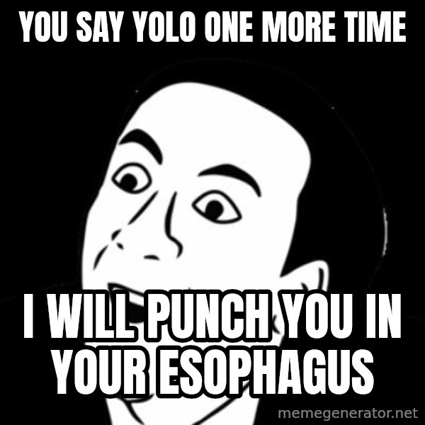 you don't say meme meme: YOU SAY YOLO ONE MORE TIME / I WILL PUNCH YOU IN YOUR ESOPHAGUS