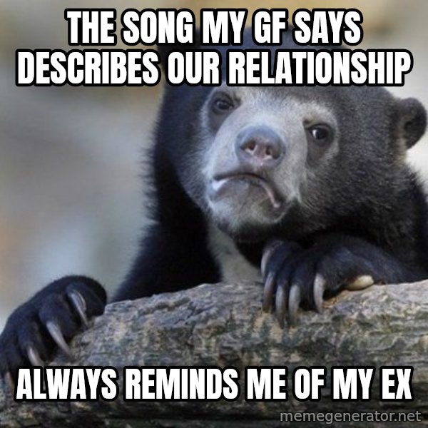 Confession Bear meme: The song my gf says describes our relationship / Always Reminds me of my Ex