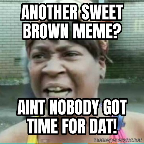 Sweet Brown Meme meme: Another Sweet Brown Meme? / Aint nobody got time for dat!